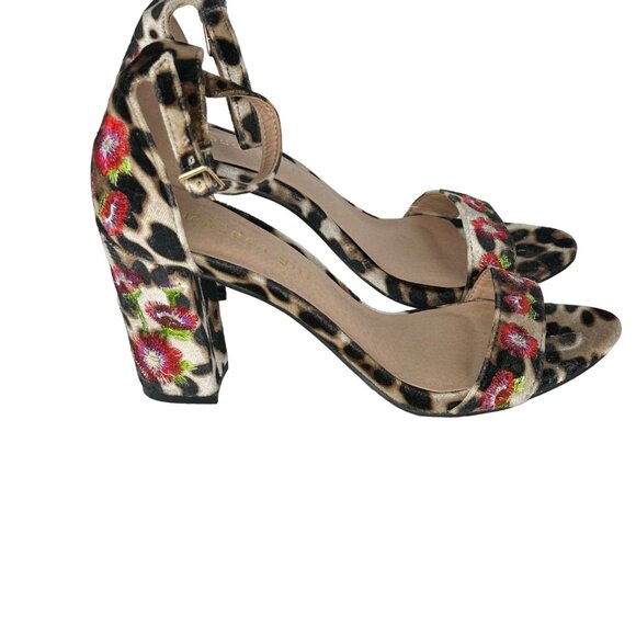 Madden Girl Behave 6.5 Floral Embroidered Velvet Animal Print Block Heel Sandals - Picture 10 of 14